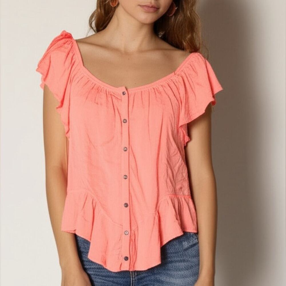 We The Free Butterfly Ruffle Sleeve Peplum Off Shoulder Top Medium